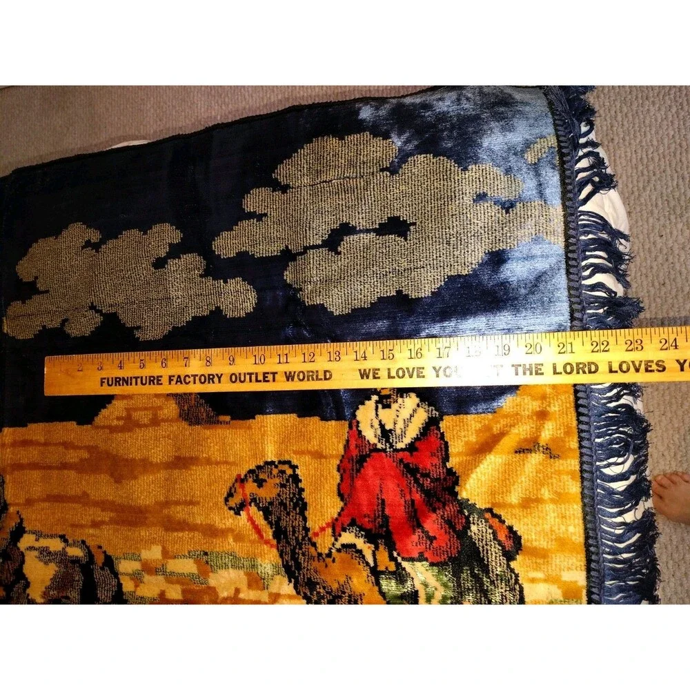 ​Vintage Large Velvet Egyptian Tapestry 59x39, Mid Century Sphinx Pyramids Camel